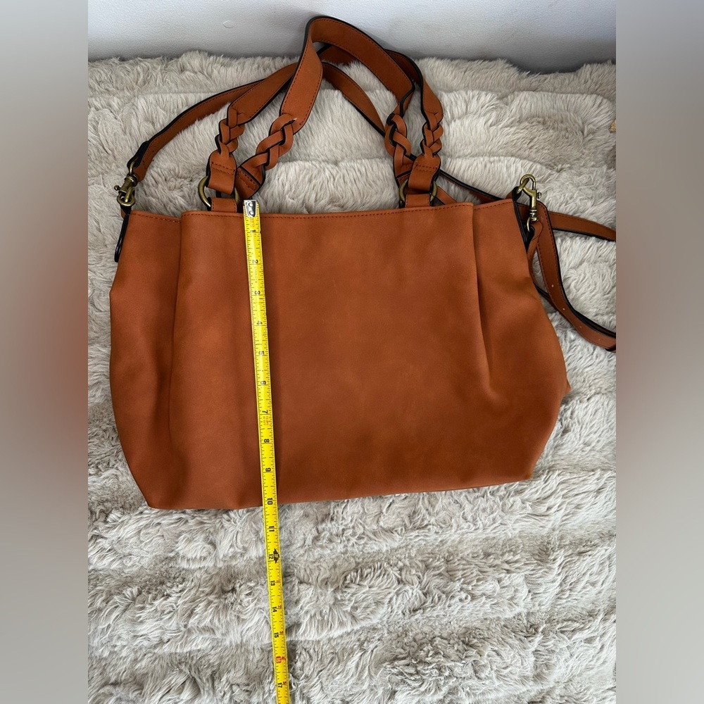 Women’s Brown Universal Thread Shoulder Bag Crossbody Faux Suede Tote Purse - Picture 7 of 7